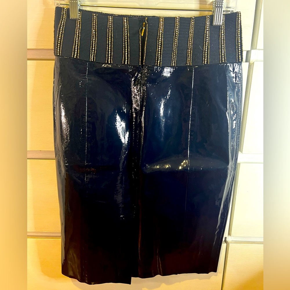 VINTAGE | Tory Burch Normandy Blue Patent Leather Autumn Pencil Skirt Sz. 4